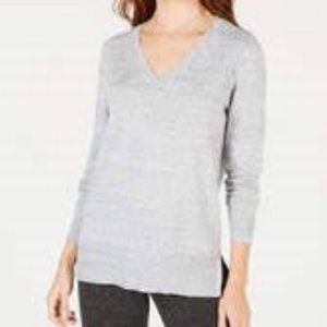 Maison Jules Sweater Medium Gray Heathered V'neck Side Slits Oversized Tunic